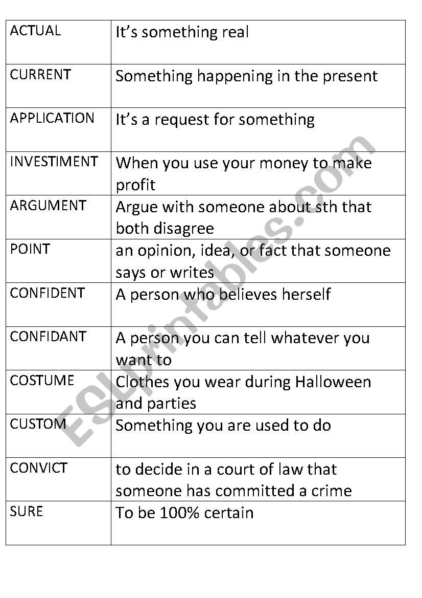 false friends worksheet