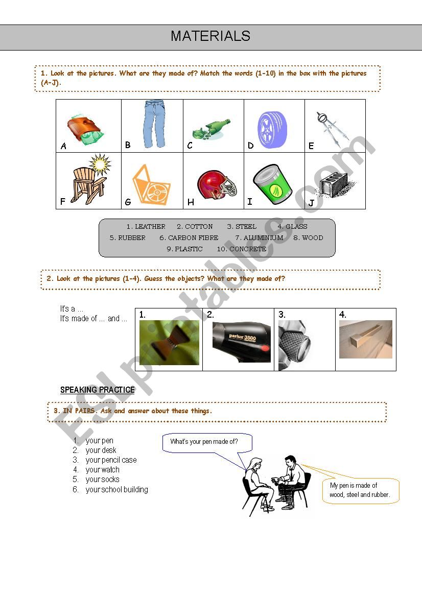 Objects & Materials worksheet