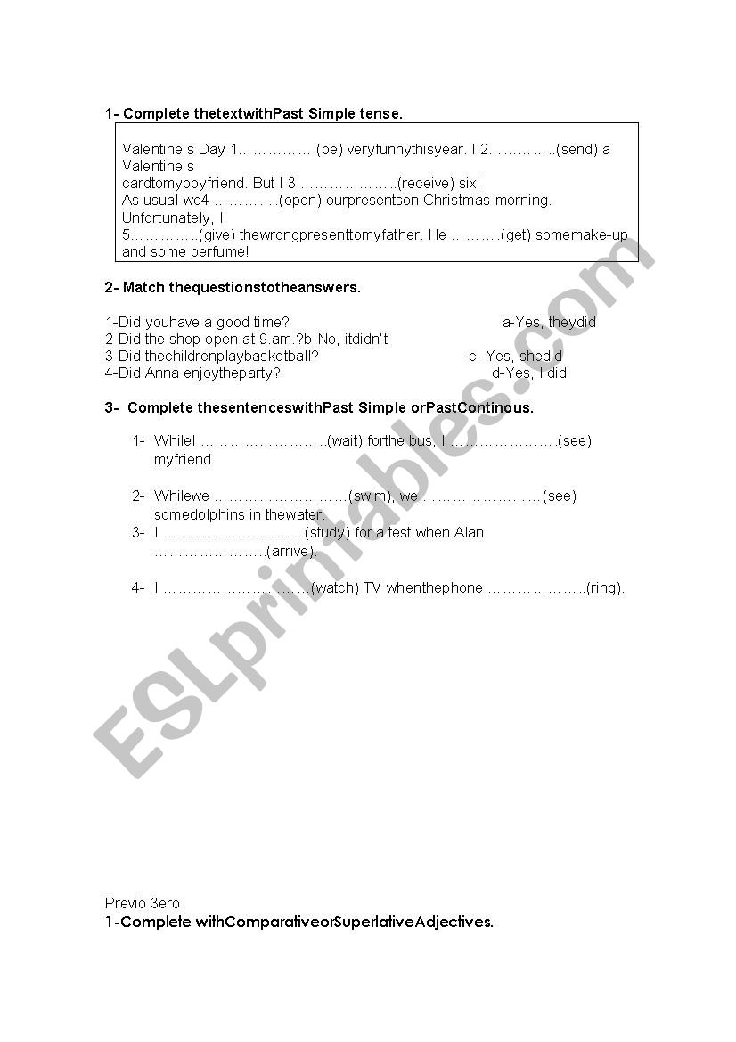 Past Simple vs Past Continous worksheet