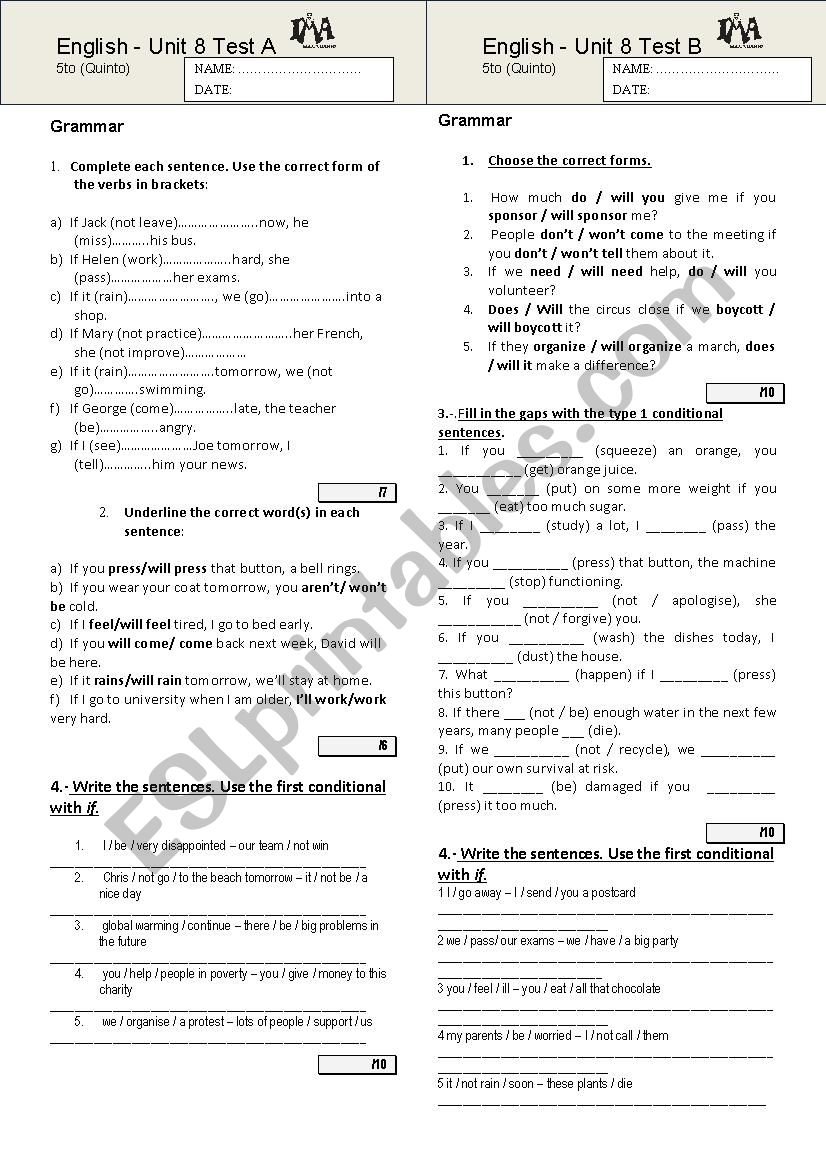 Conditionals worksheet