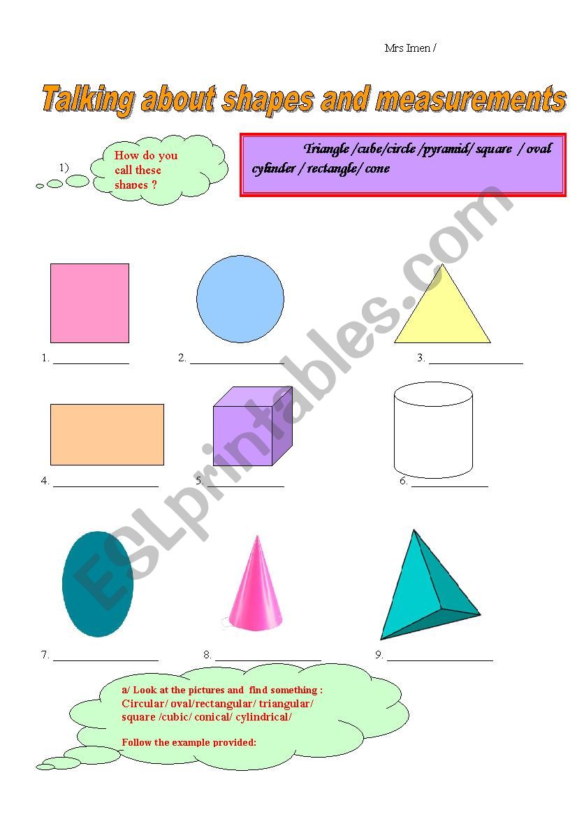 shapes and measurements  worksheet