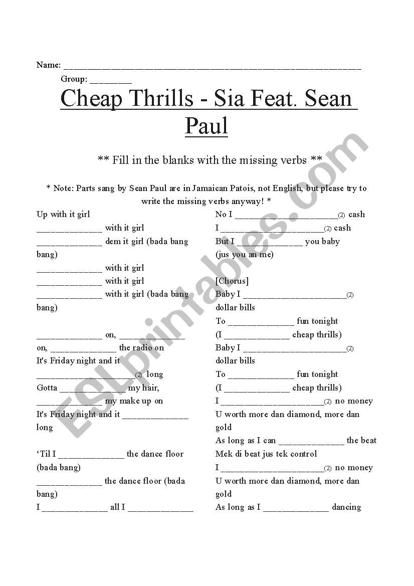 Cheap Thrills - Fill in the Blanks