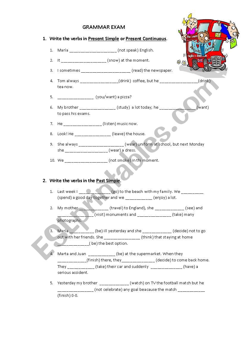 grammar exam worksheet