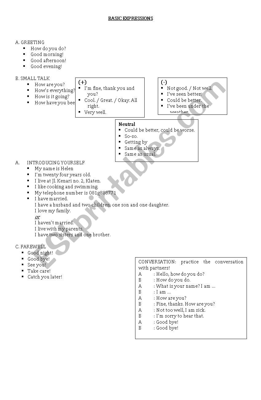 Basic Expressions worksheet