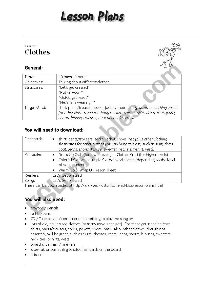 clothes lesson plan worksheet