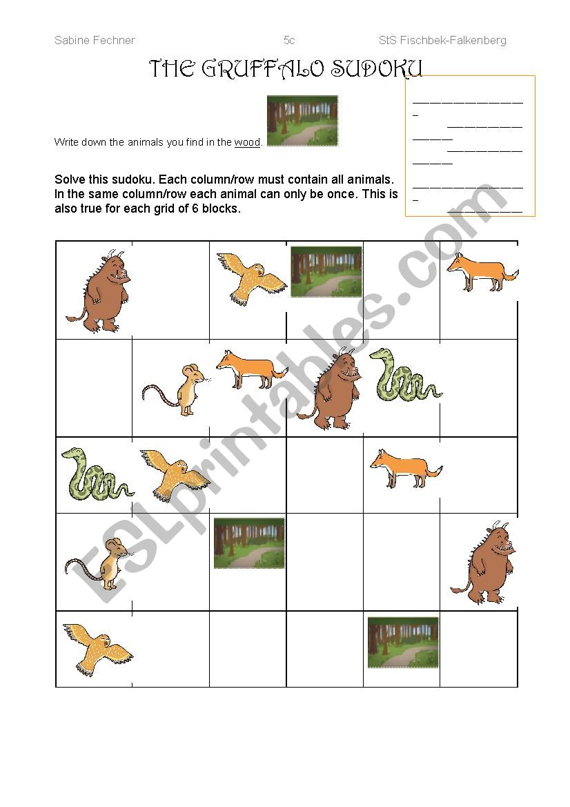 Gruffalo sudoku worksheet