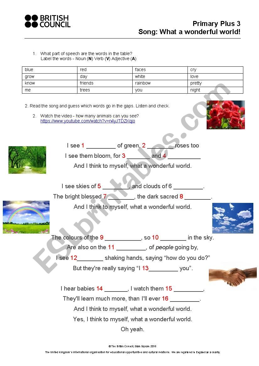 What a wonderful world worksheet