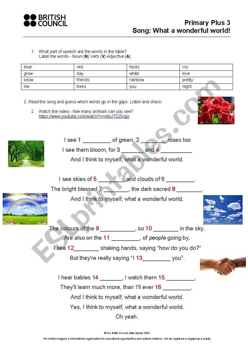 What a wonderful world worksheet