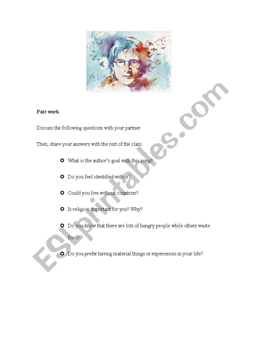 Study. John Lenon. Imagine. worksheet