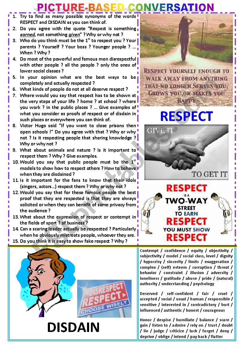 Picture-based conversation  : topic 103 - Respect vs disdain
