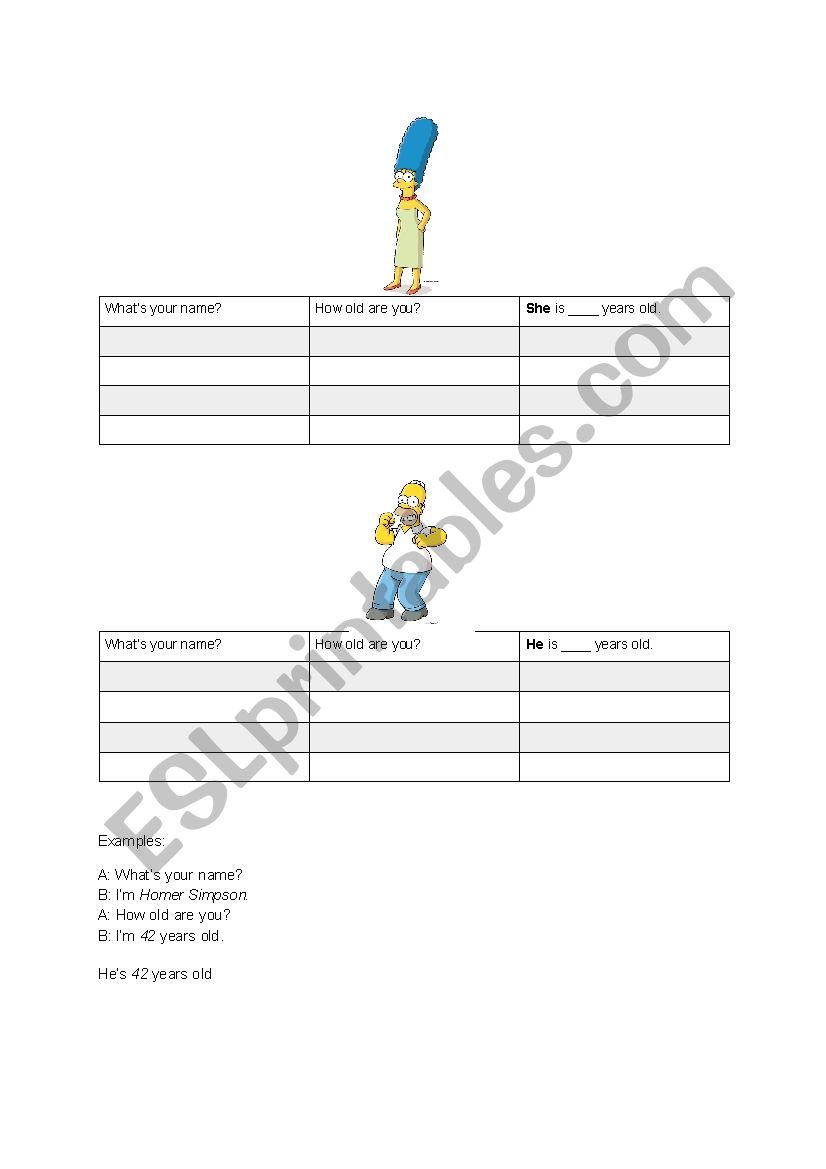 Asking For Names and Ages worksheet