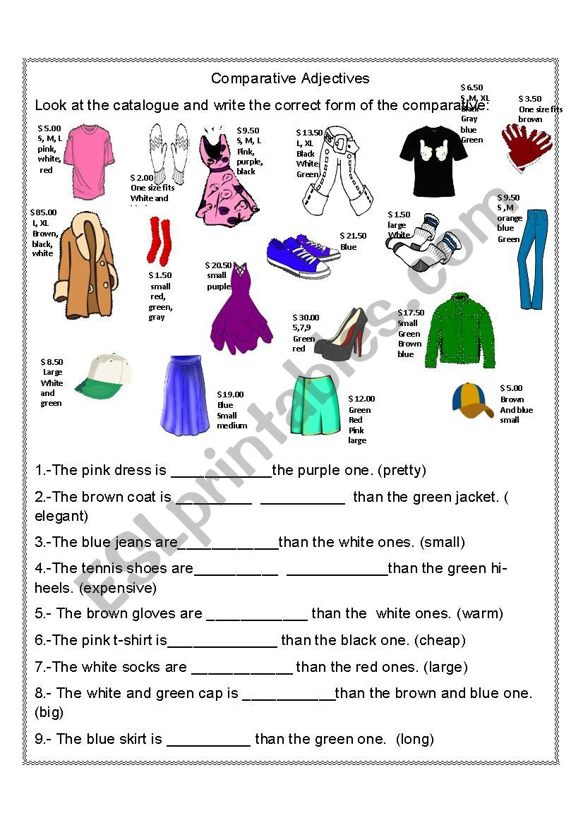 Comparative adjectives worksheet