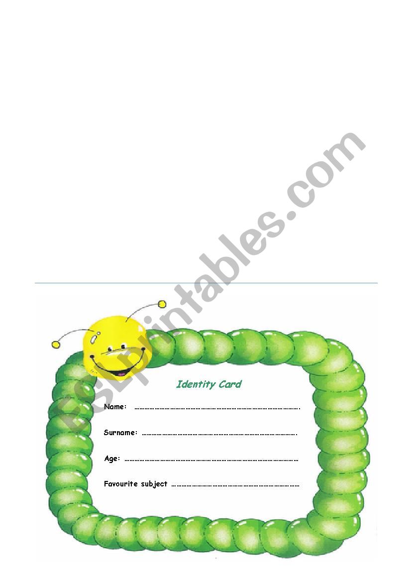 Identity card worksheet