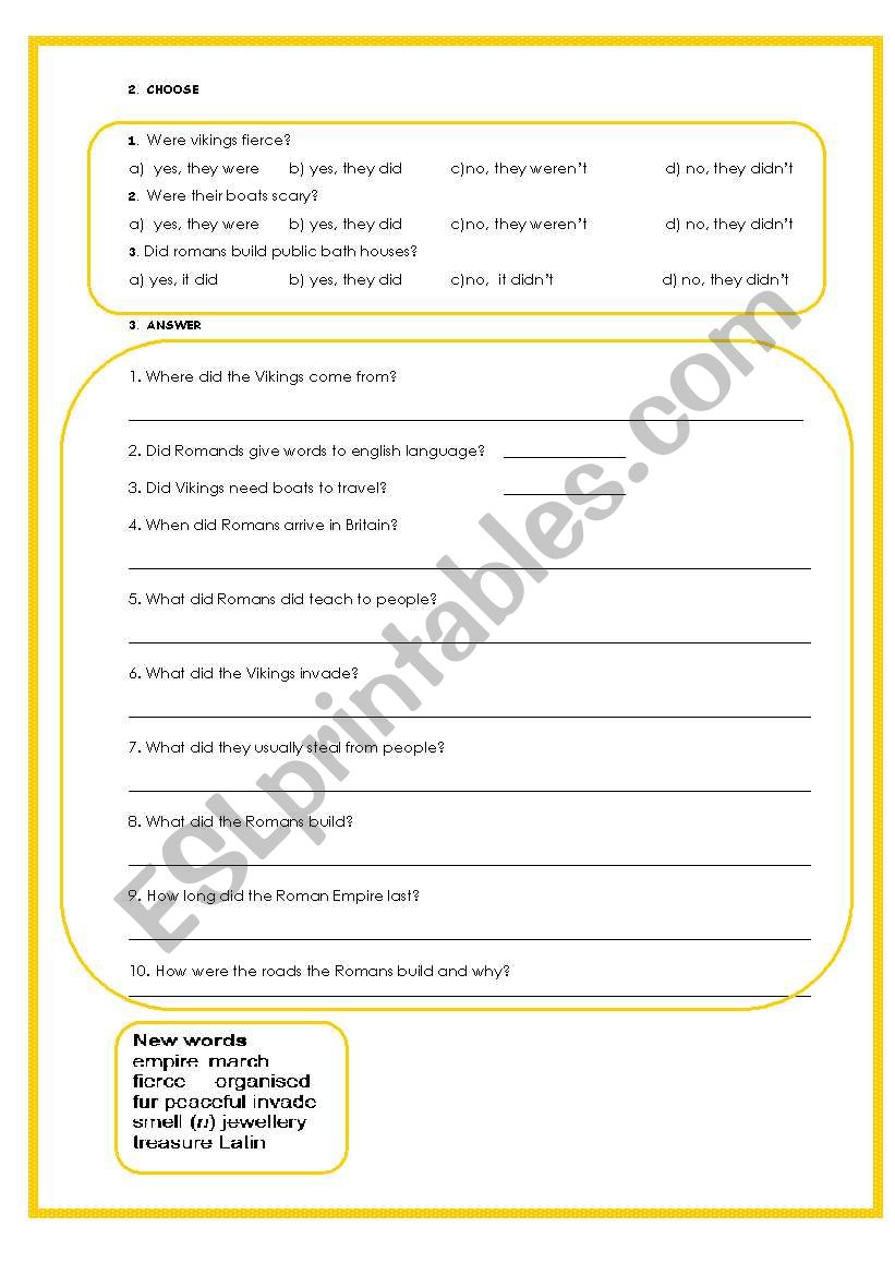 READING ROMANS 2 PART worksheet