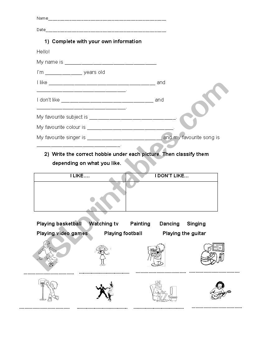 Introduction worksheet