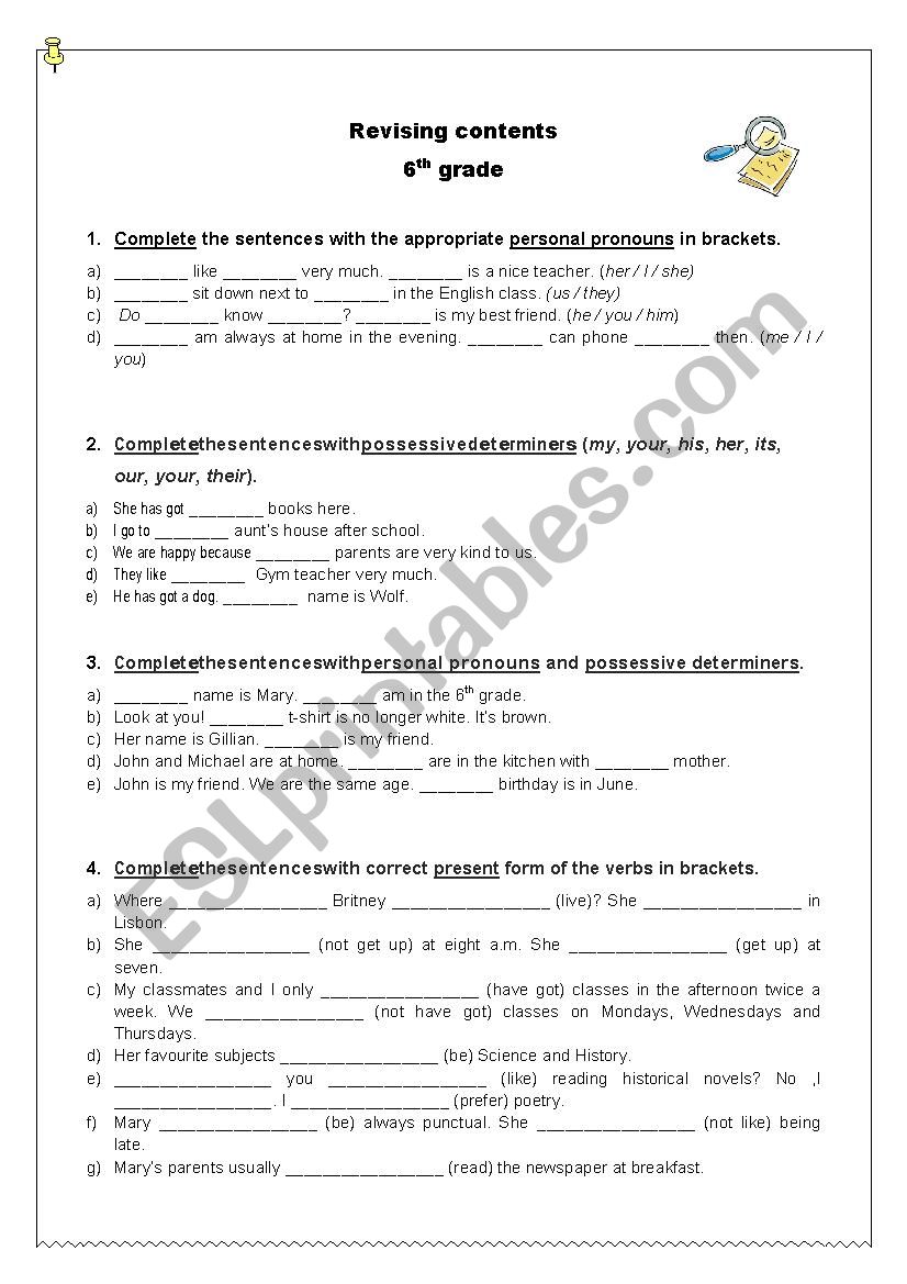 Revising grammar contents - 6th grade
