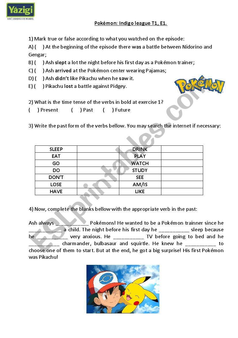 Simple past activity based on Pokmon 1st episode