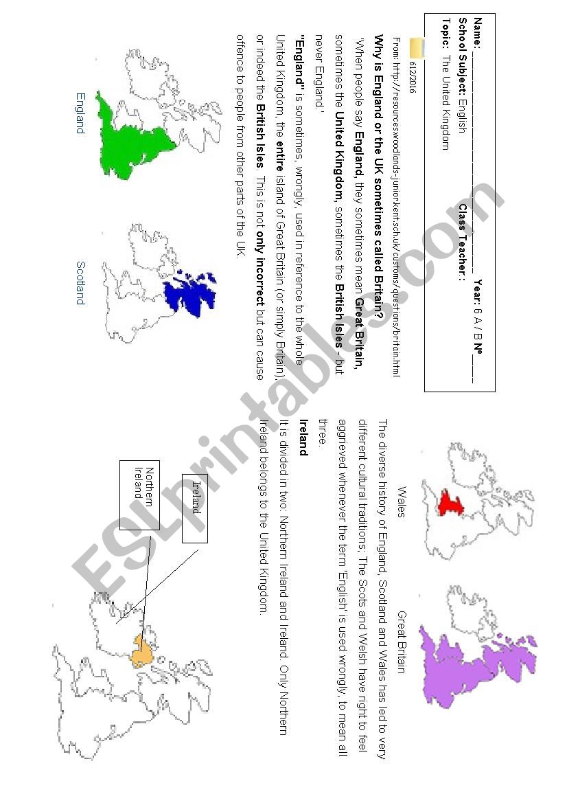  geography of United Kingdom worksheet