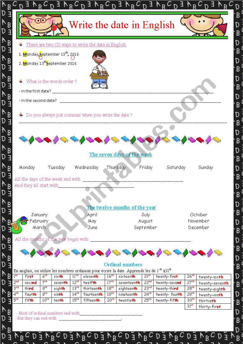 WRITE THE DATE  worksheet