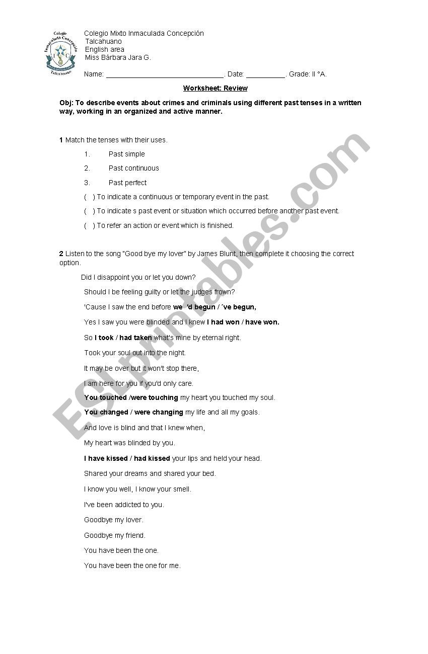 Past perfect worksheet worksheet