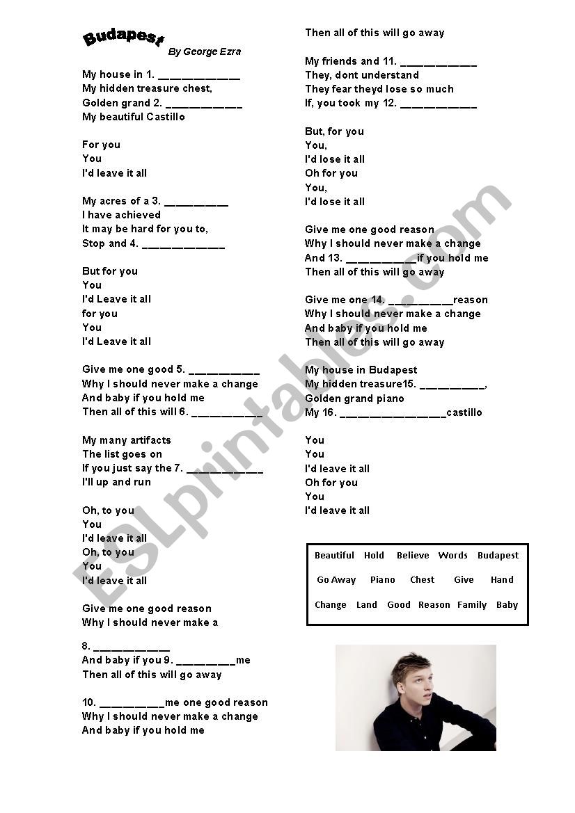 Budapest - George Ezra  worksheet