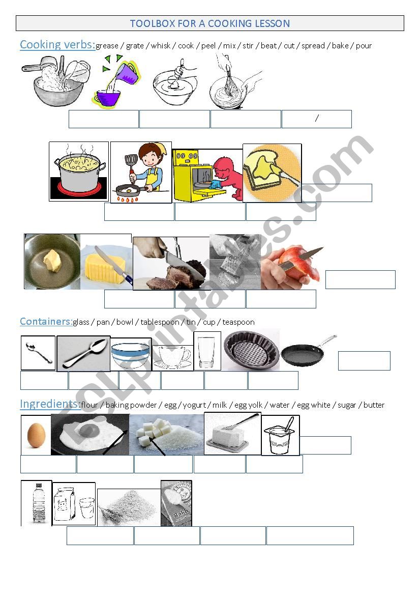 toolbox for a cooking lesson worksheet