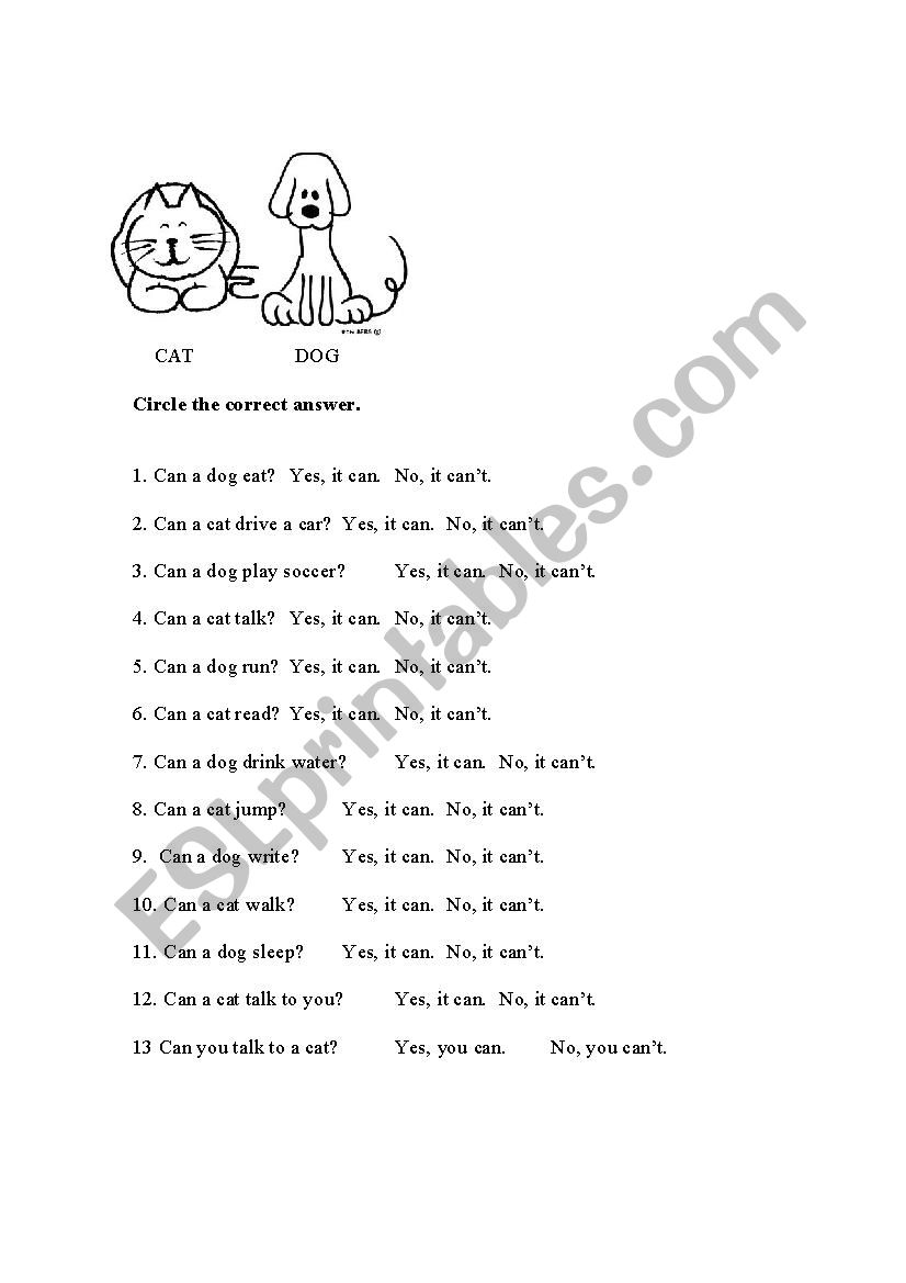 Cat-Dog Reading worksheet