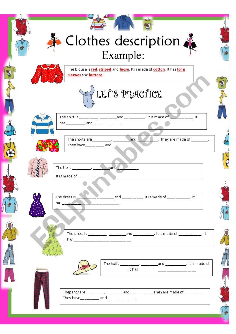 clothes description worksheet