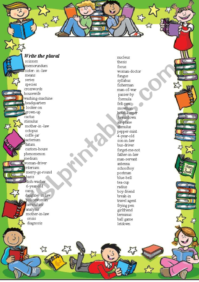 Plurals Esl Worksheet By Shchurko