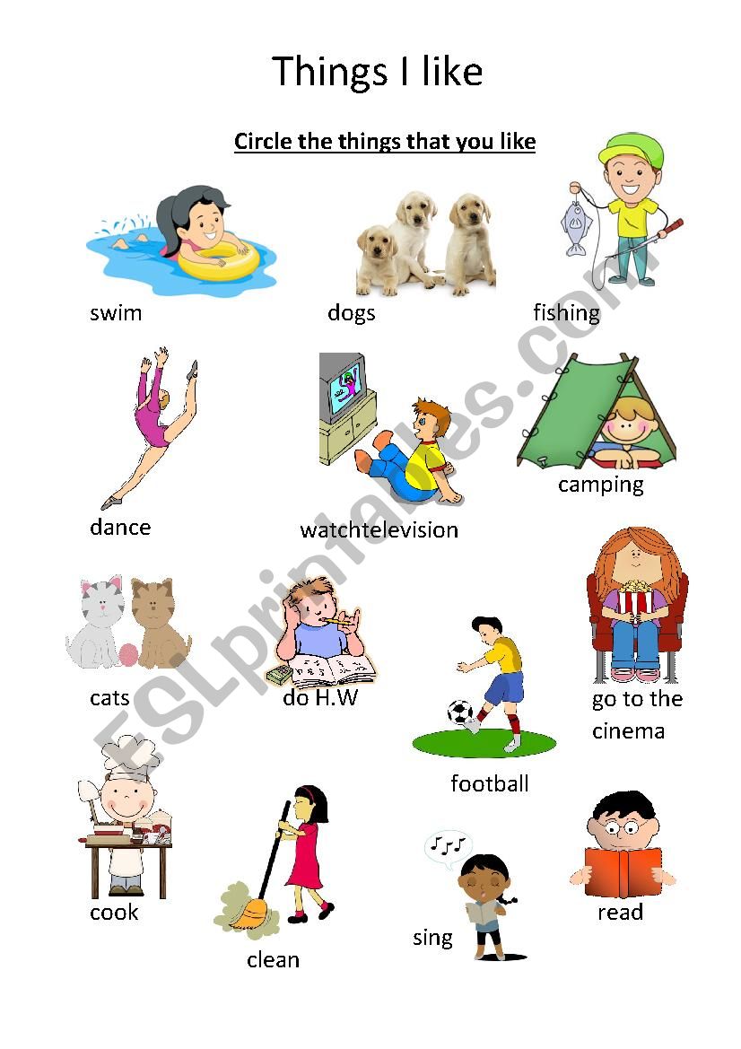 Things I Like Esl Worksheet By Marymary7591