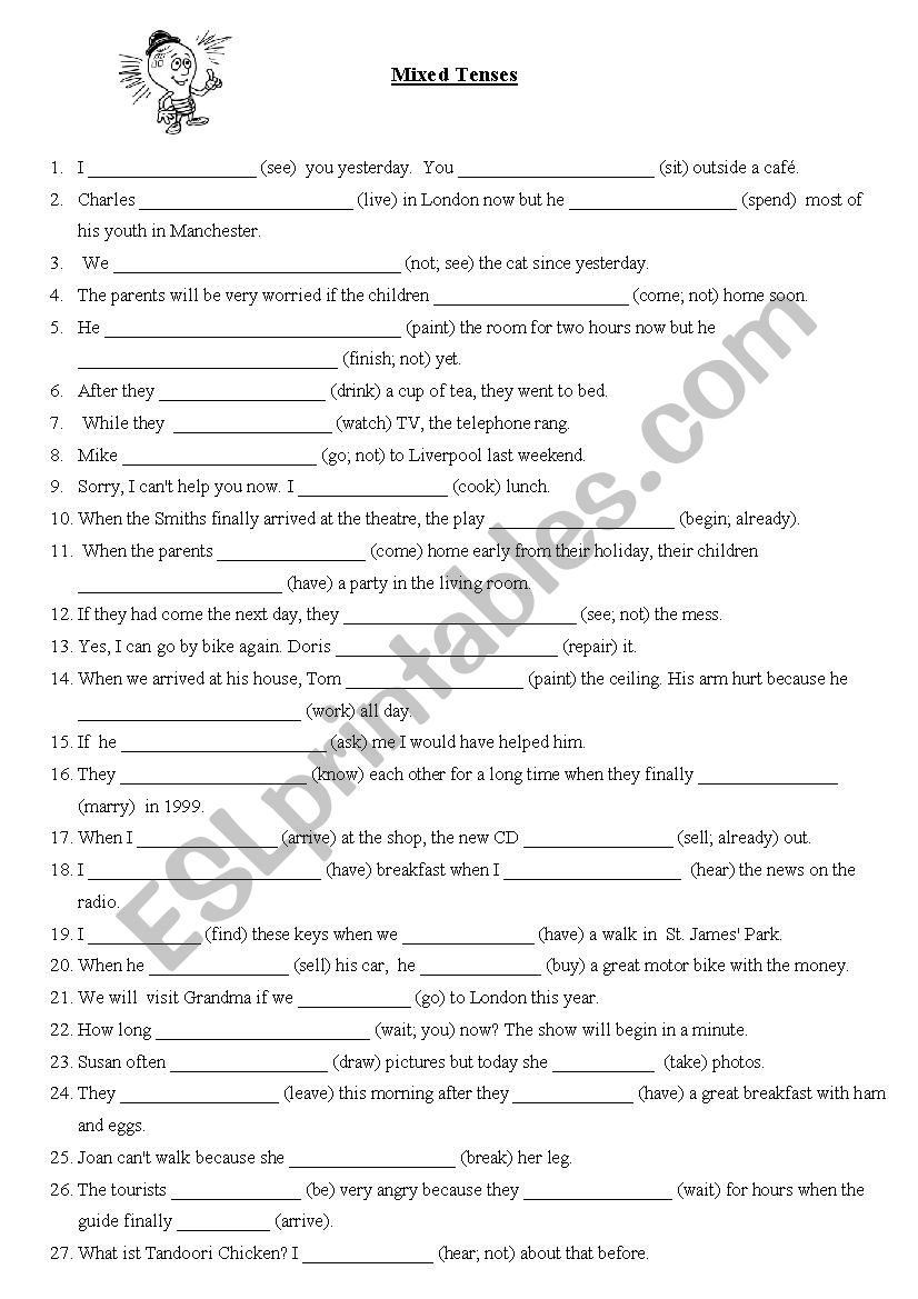 Exercises on Mixed Tenses worksheet