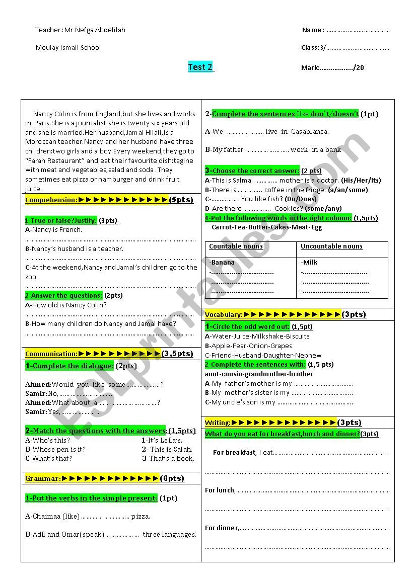Test worksheet