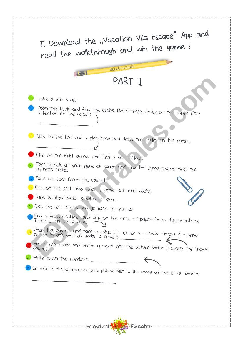 Escape Room Game worksheet