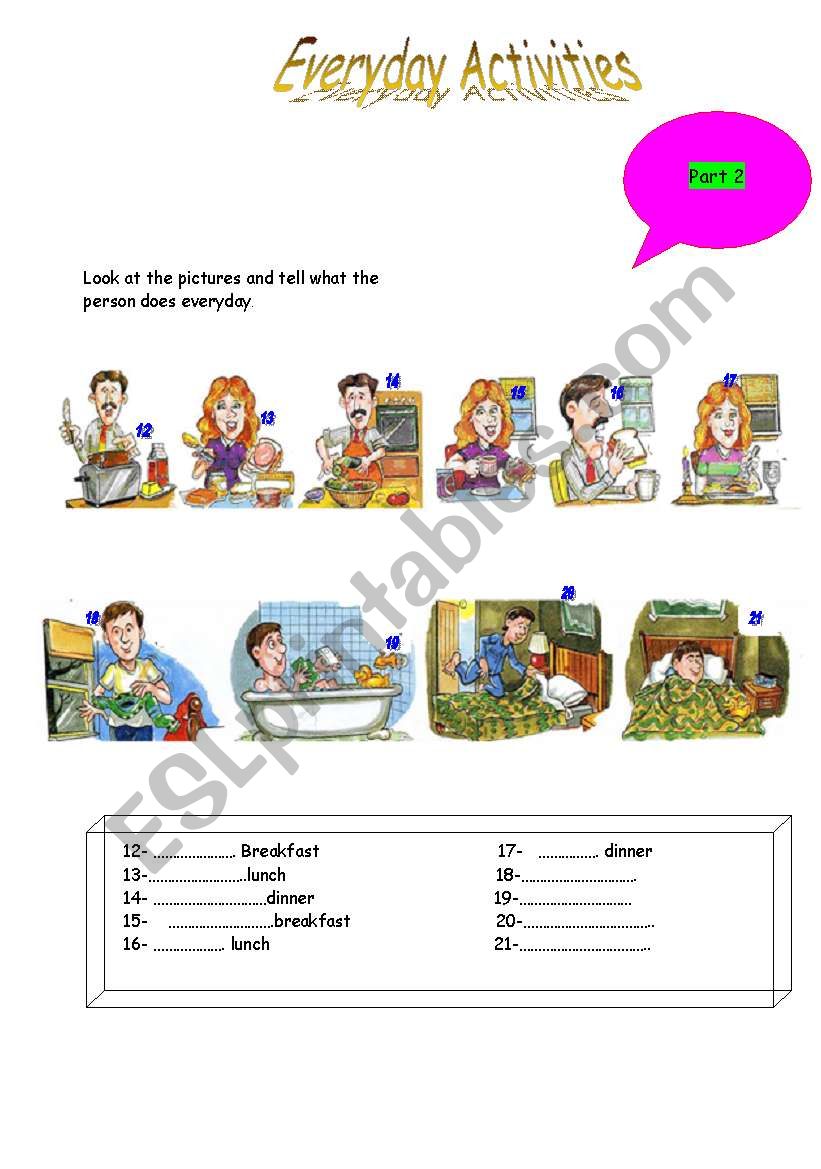 Daily activities 2 worksheet