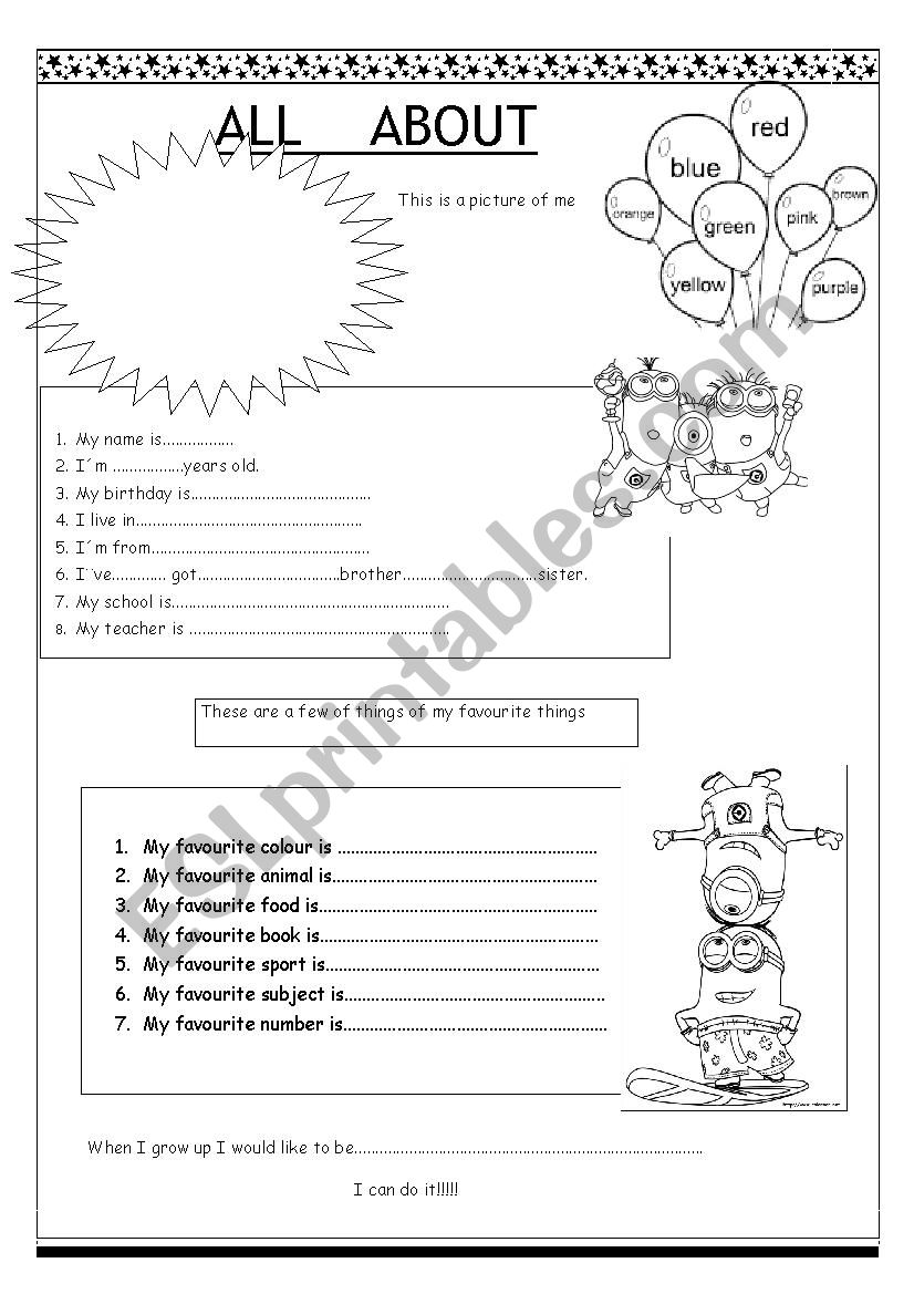 All about me / all about you worksheet