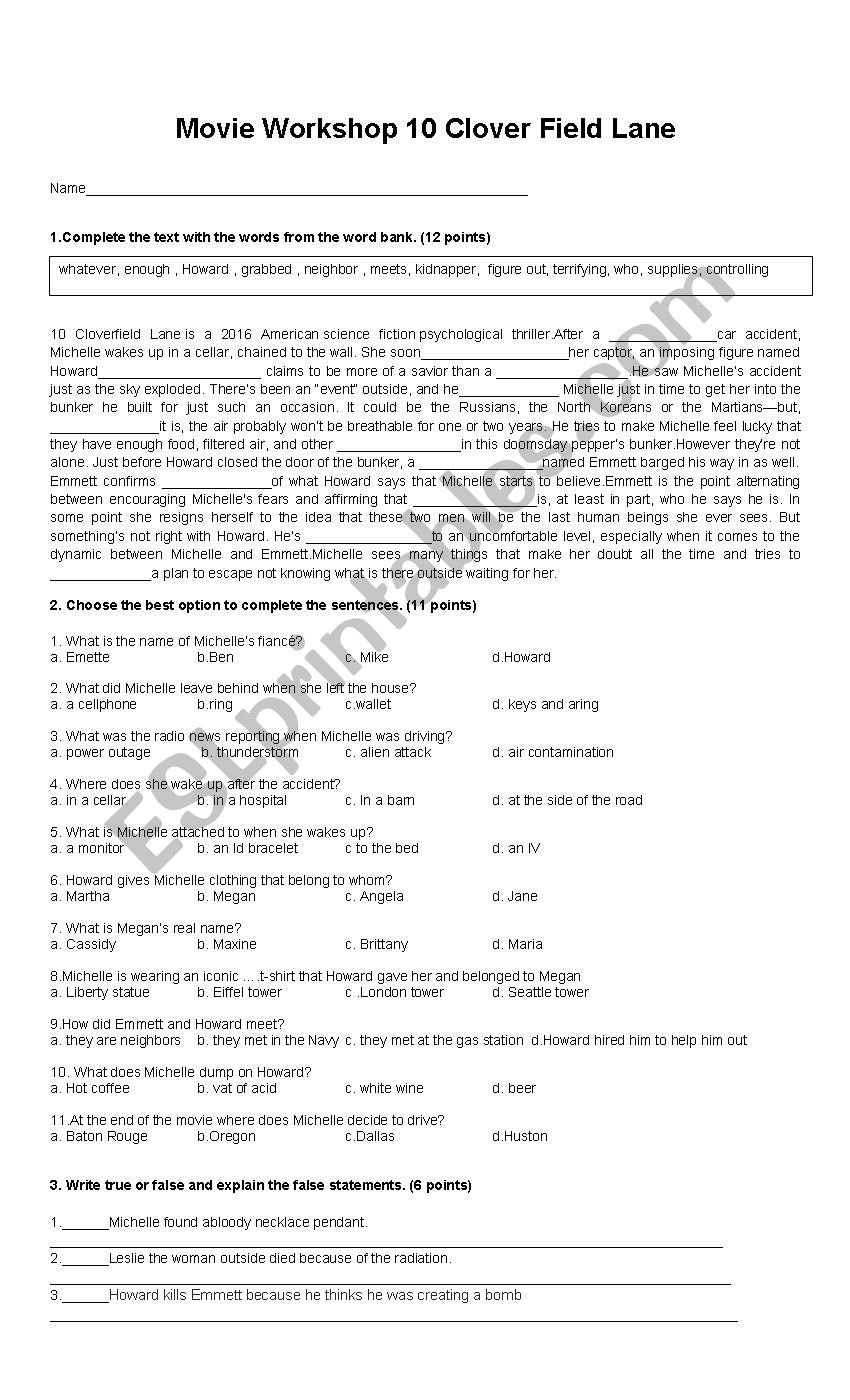 10 Clovefield Lane movie worksheet