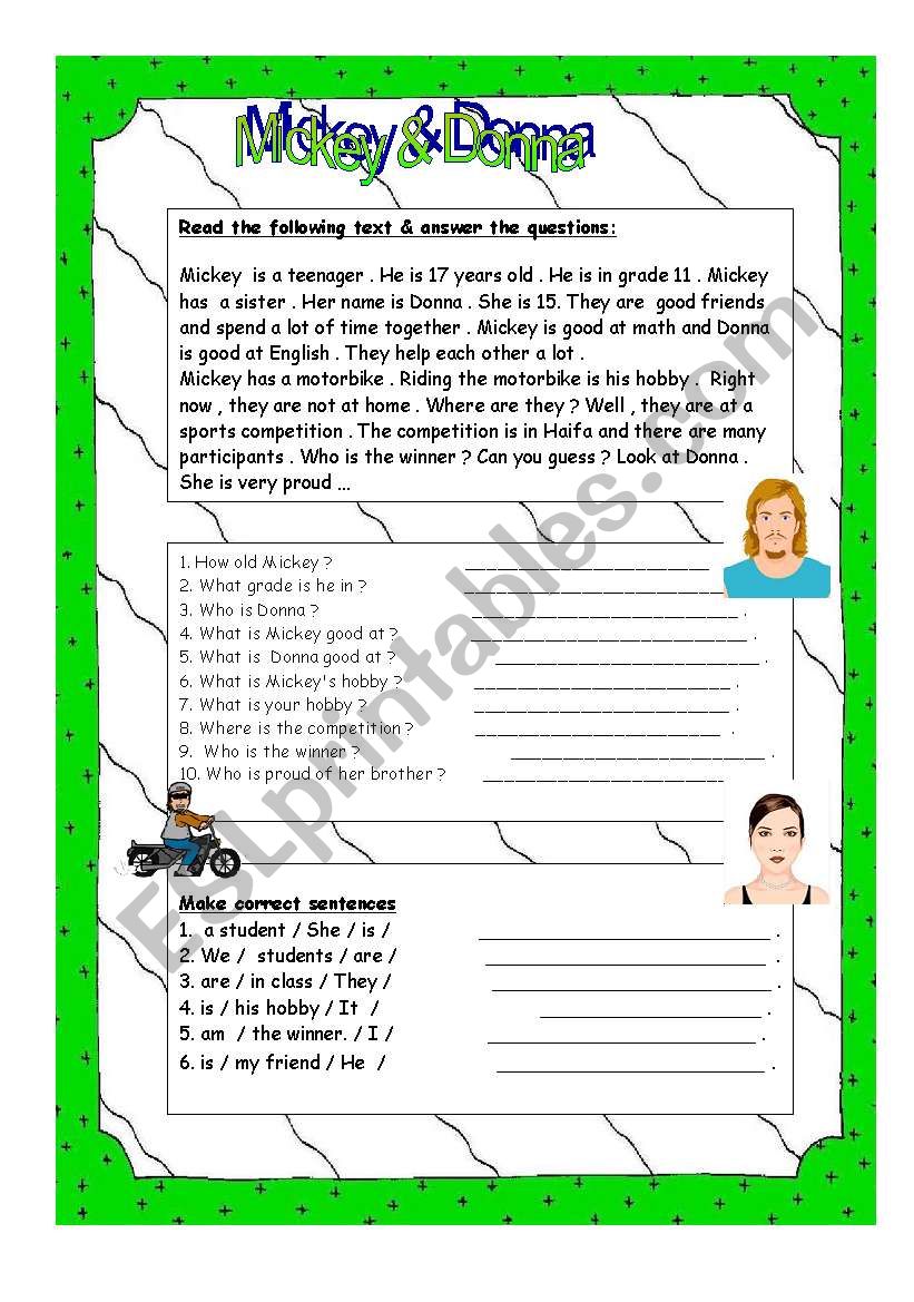 Mickey & Donna (easy reading) worksheet