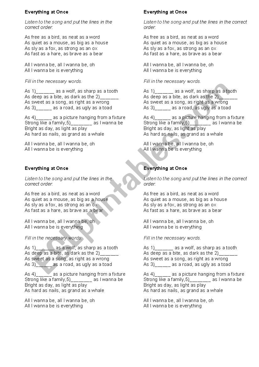 Song worksheet worksheet