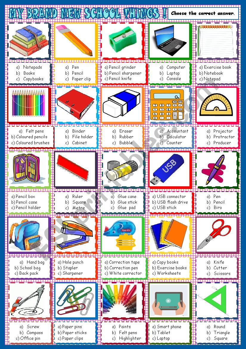 School things : new multiple choice activity