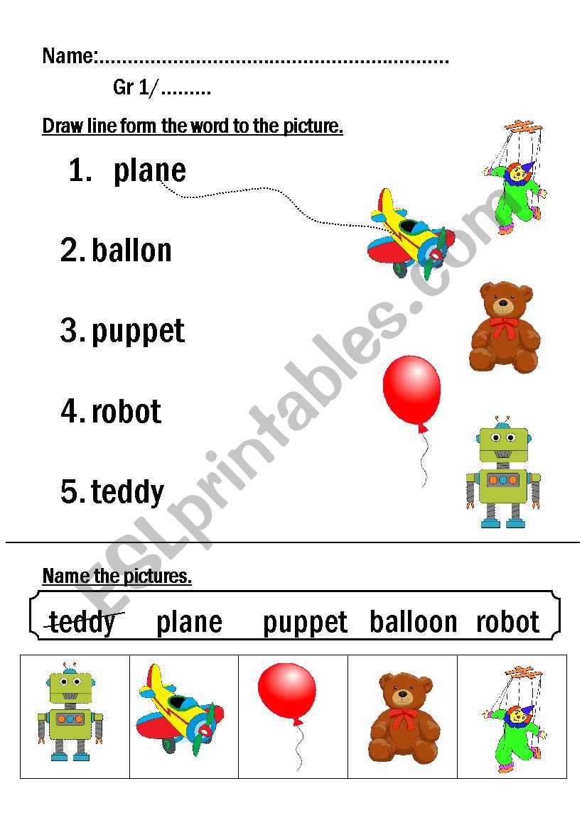 Toys worksheet