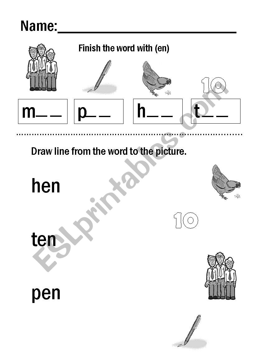 finish the words with (en) worksheet