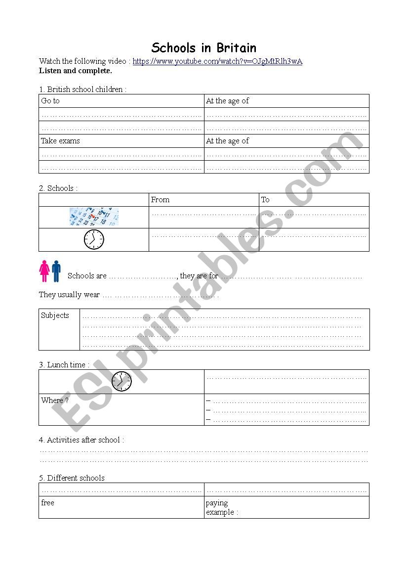 Schools in Britain worksheet