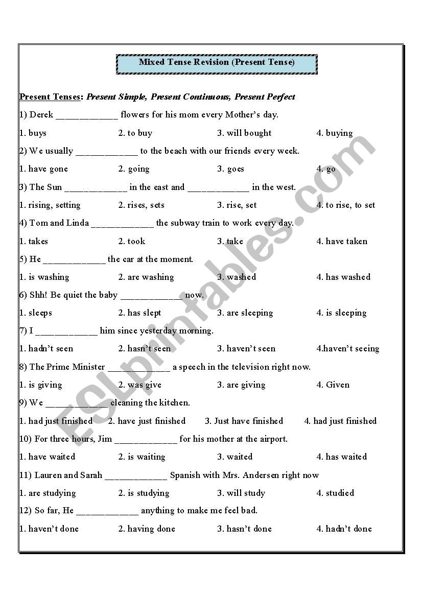 Tenses - ESL worksheet by radaba