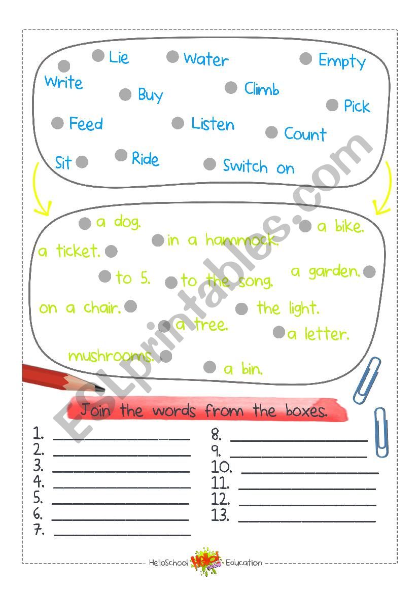 Join the words Action Verbs worksheet
