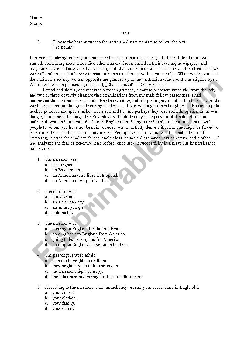 Initial Assessment worksheet