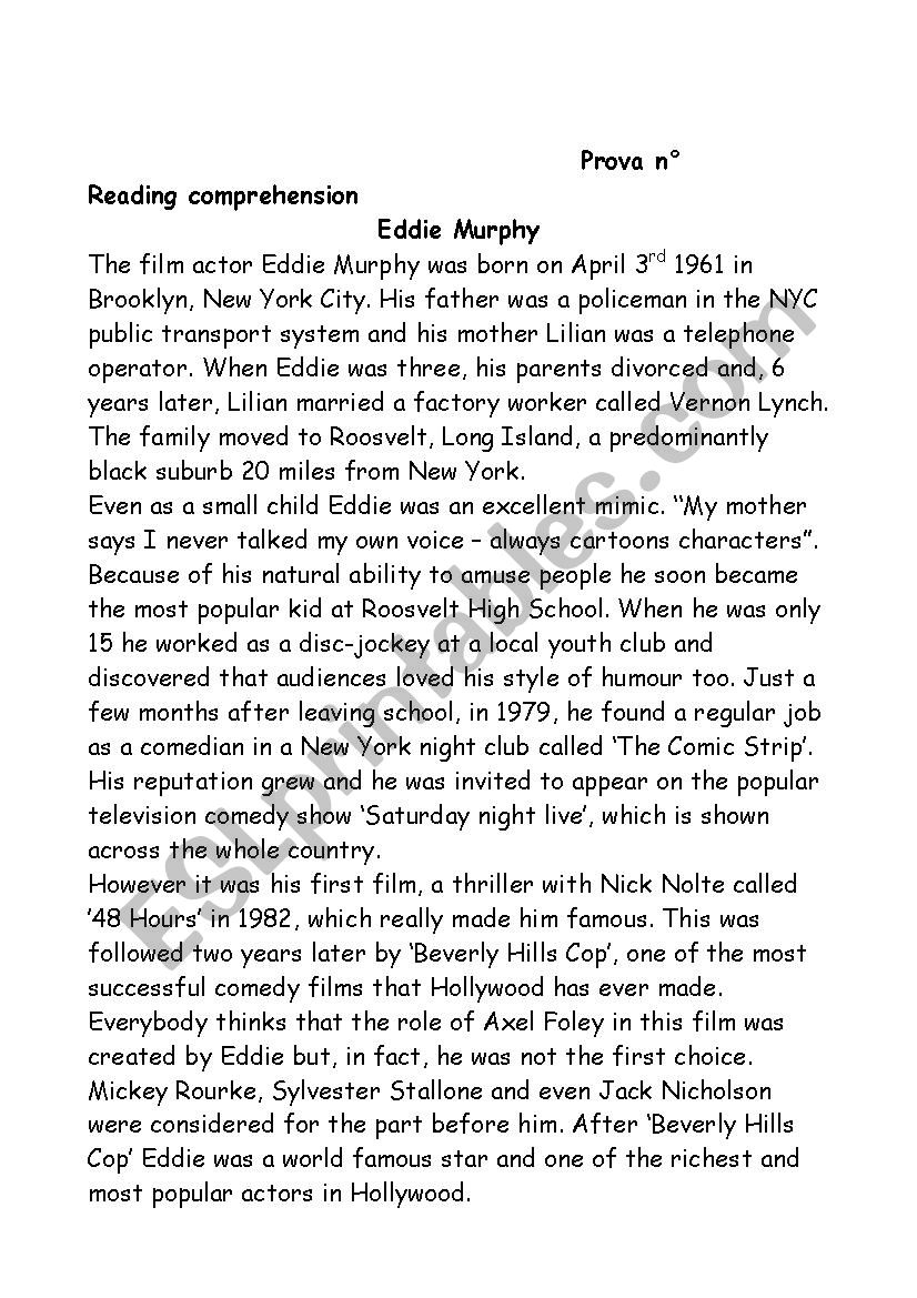 Eddy Murphy worksheet
