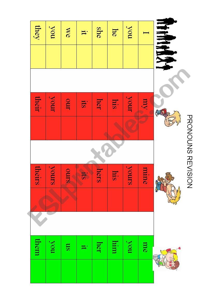 pronouns table worksheet