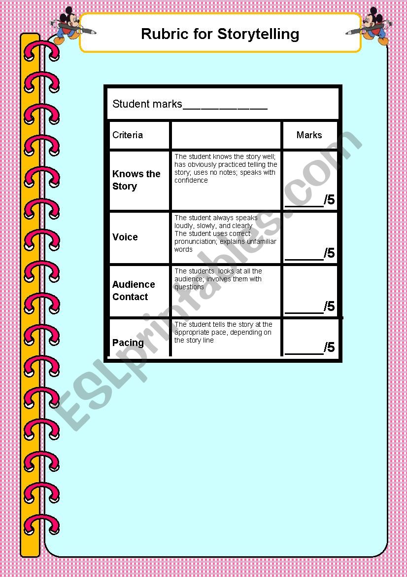 Story Telling Rubric worksheet