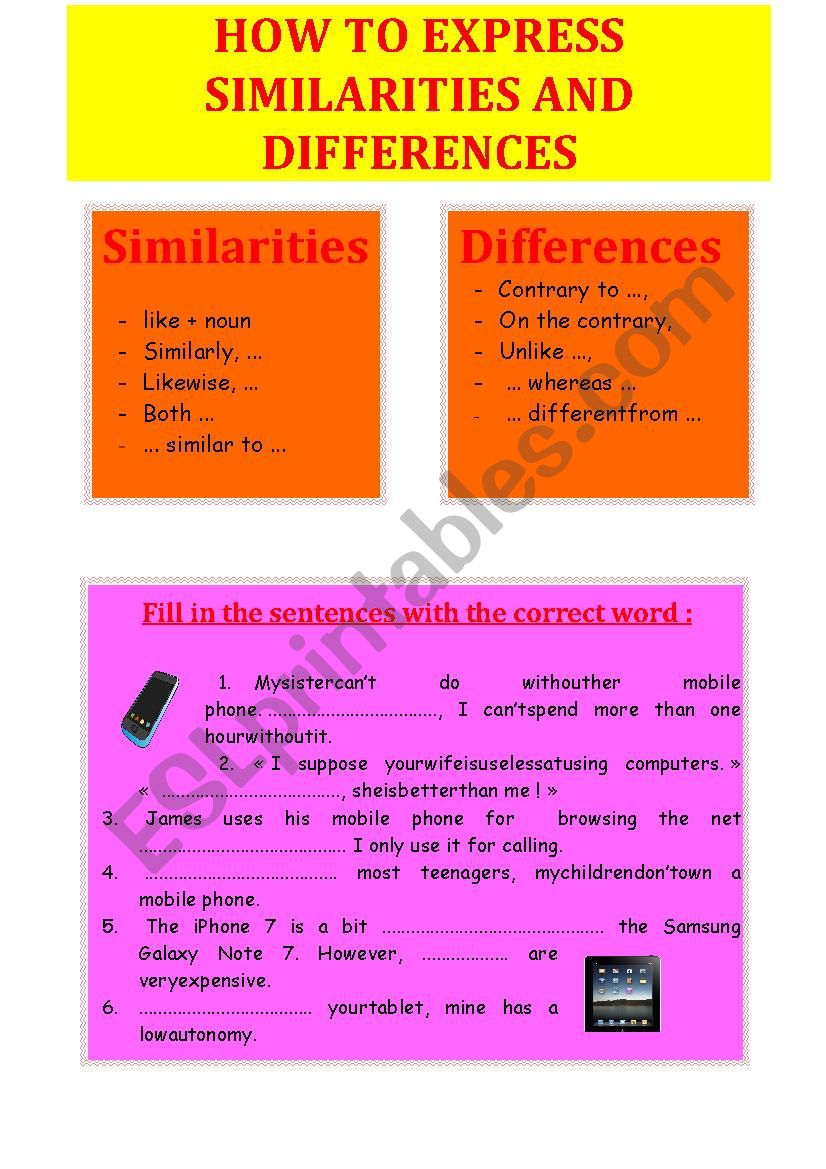 Connectors to express similarities and differences