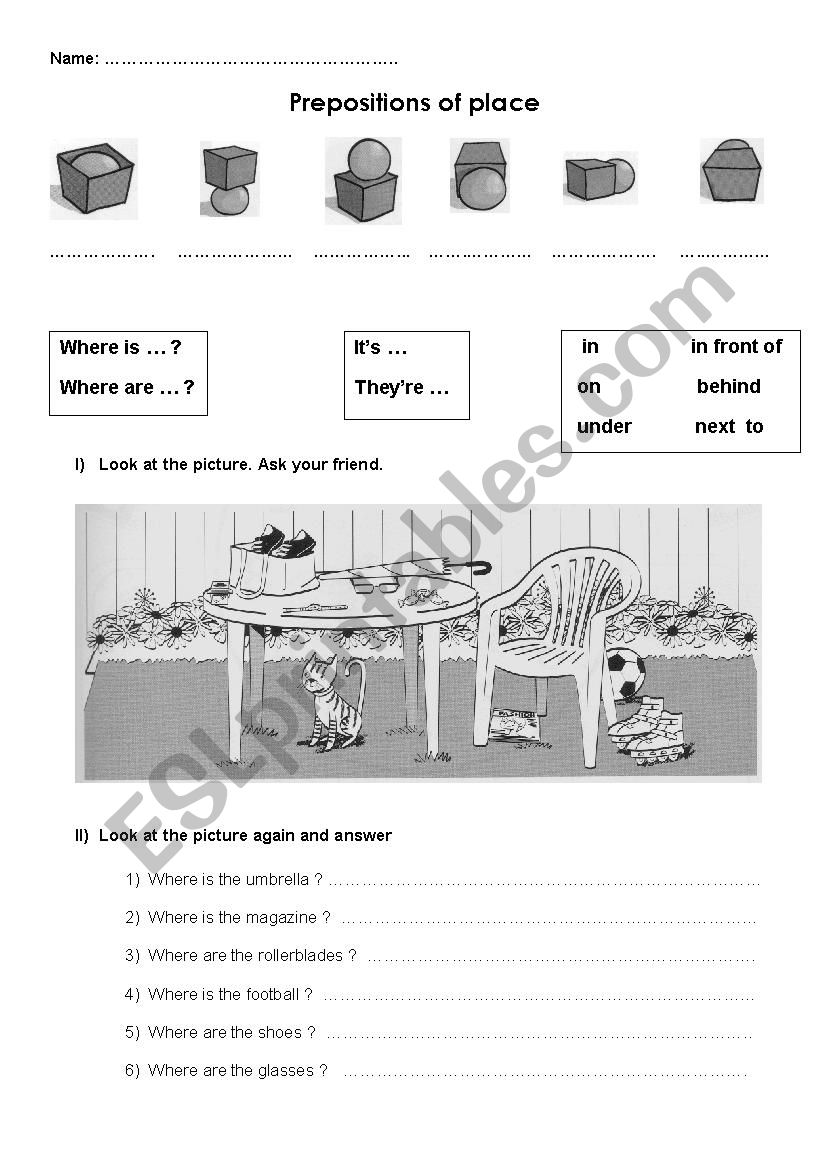 Prepositions of place worksheet